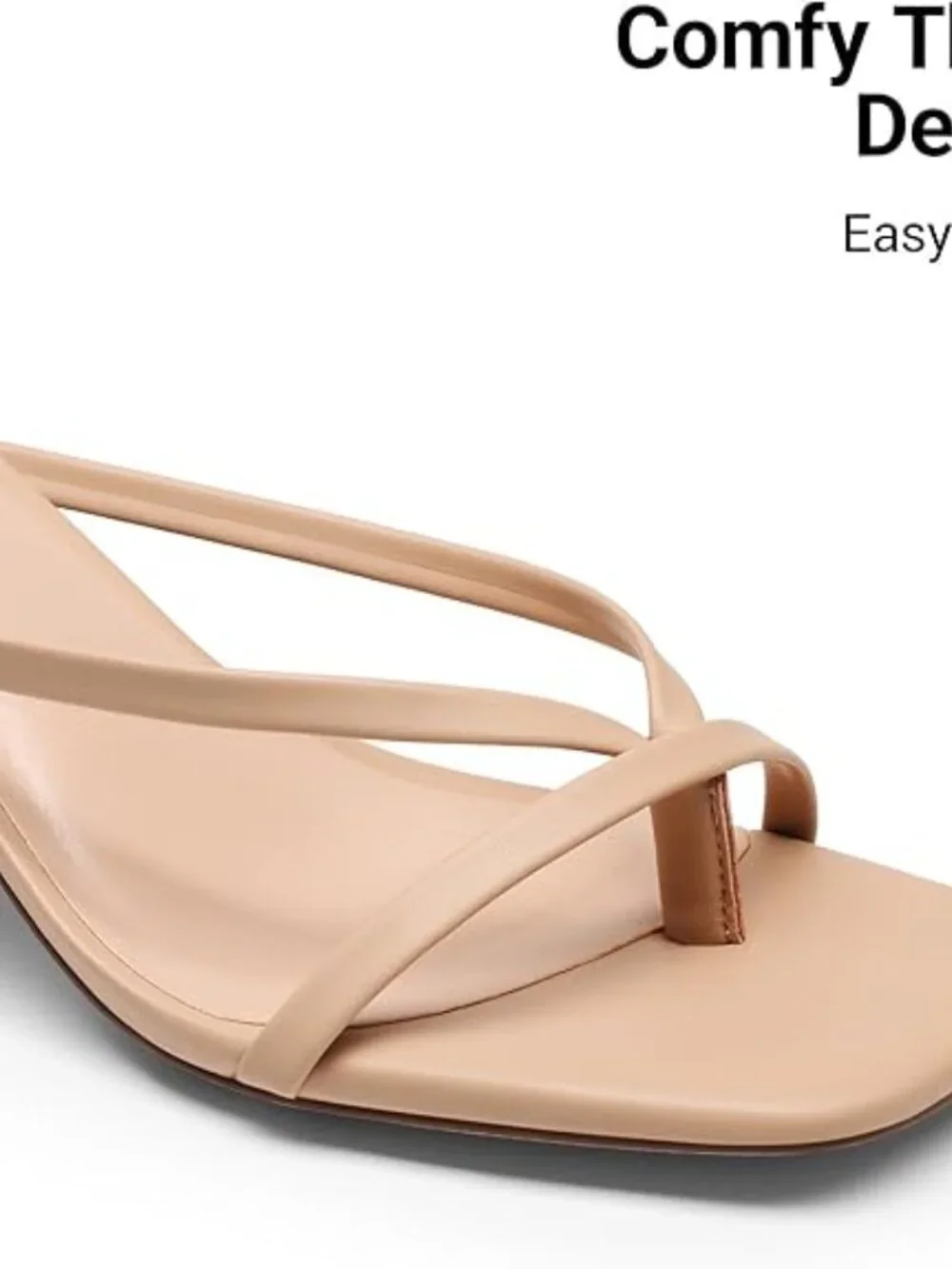 Kitten Heels for Women Flip Flops Slip on Low Heels Open Square Toe Thong Heeled - Picture 3 of 5